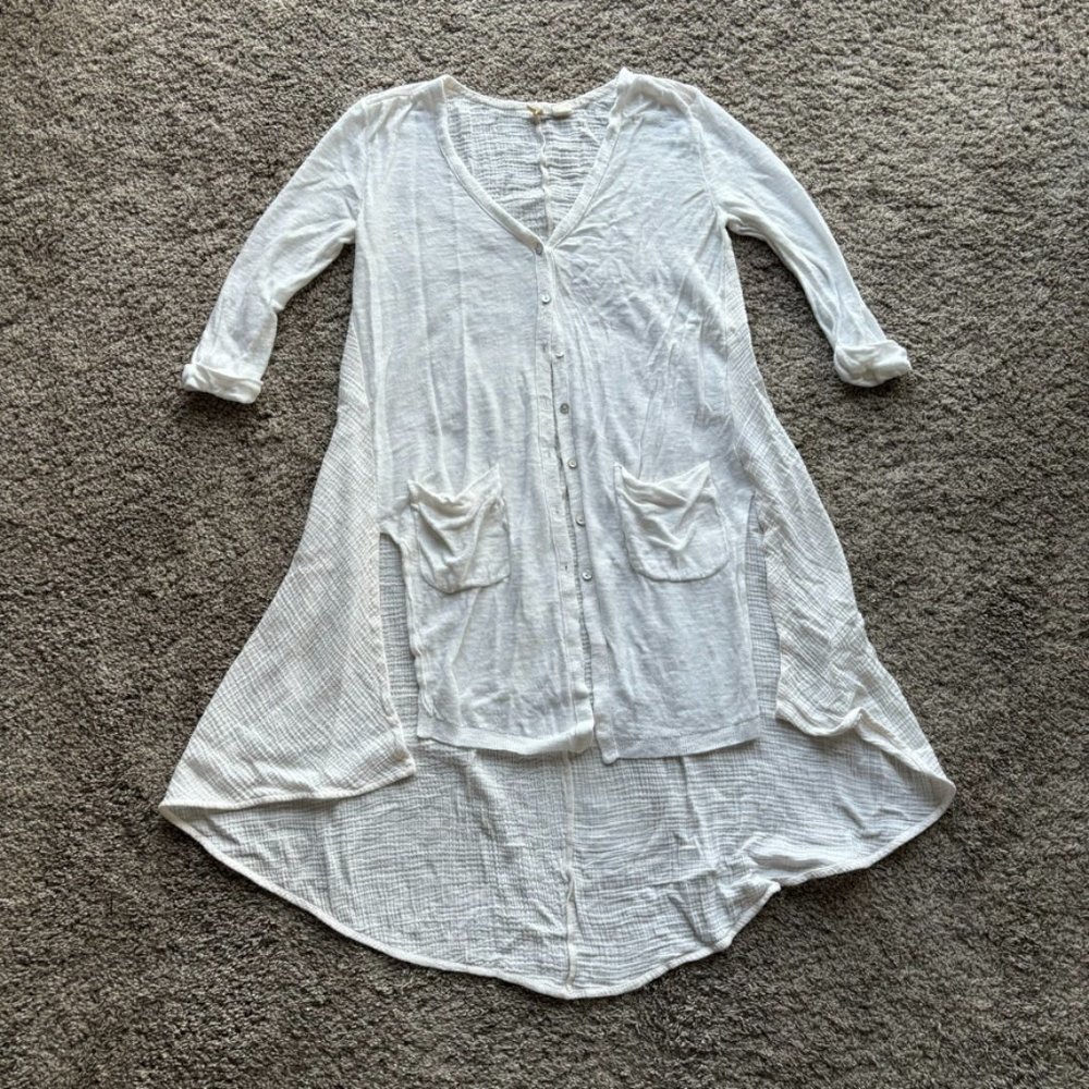 Moth Anthropologie Sweater, Ivory, Women's XS, Linen Blend Islet Duster Cardigan